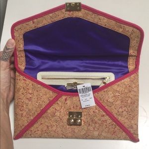 HENRI BENDEL CORK CLUTCH WITH PINK TRIM